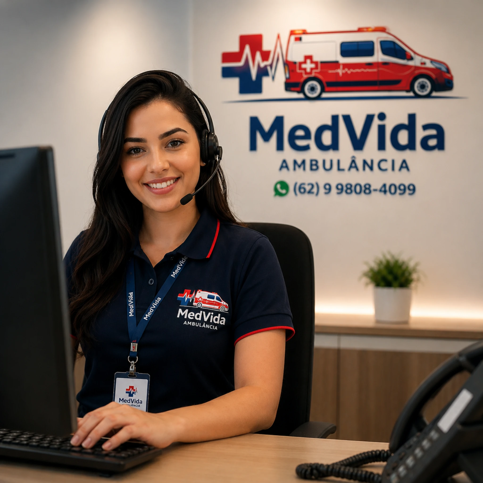 Atendente MedVida pronta para atendimento